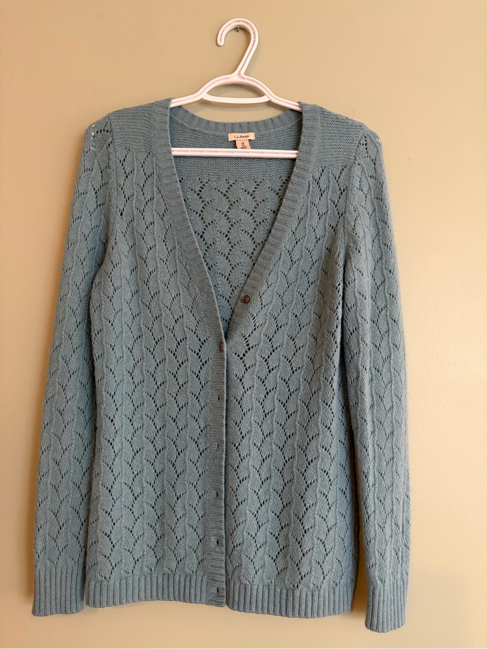 LL Bean Cardigan M Blue Lambswool Angora Cashmere Knit Grandmacore Cottagecore